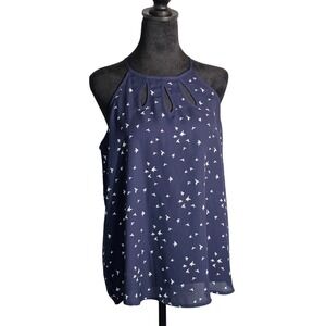 Papermoon Women's Size Med Tank Navy Blue With Birds Blouse